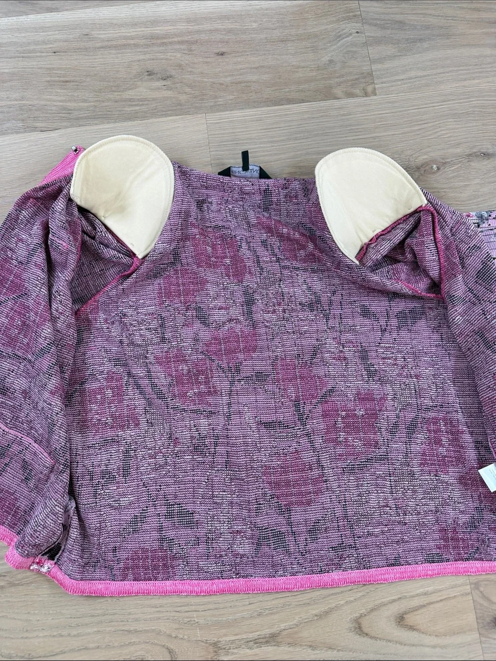 Ming Wang Fuchsia Pink Floral Knit Jacket Textured Blazer Cardigan L